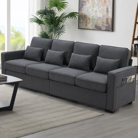 Modern 4 - Seat Sofa with Storage Pockets – Dark Gray - Sofa