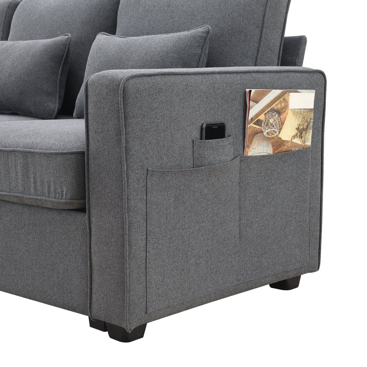 Modern 4 - Seat Sofa with Storage Pockets – Dark Gray - Sofa