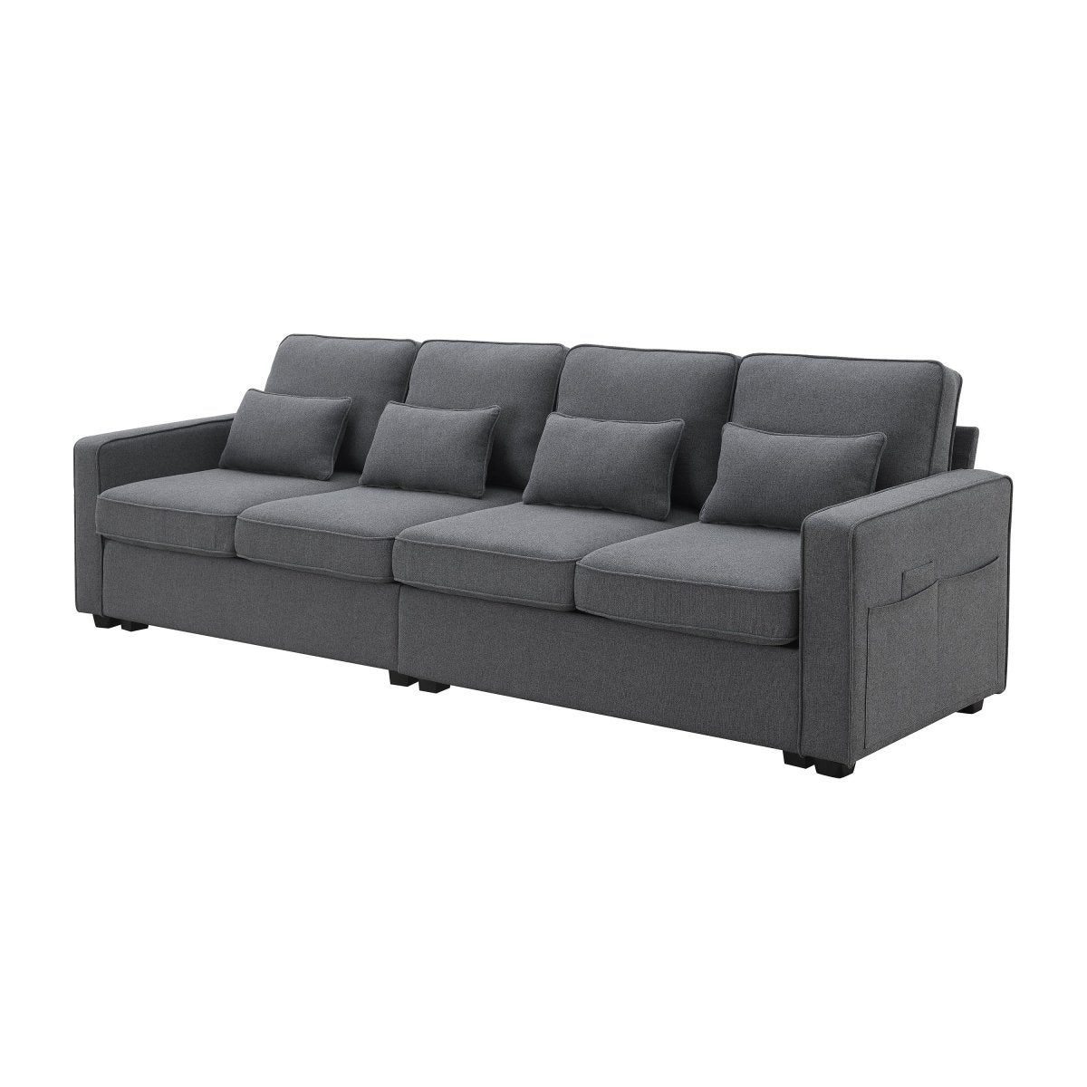 Modern 4 - Seat Sofa with Storage Pockets – Dark Gray - Sofa