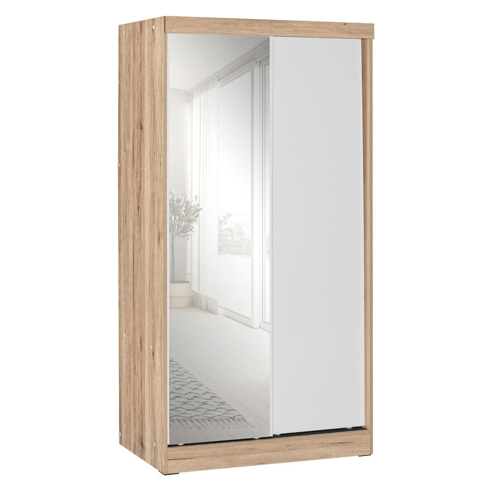 Modern Mirror Wood Double Sliding Door Wardrobe - Stylish Full - Length Mirror & Ample Storage Space - AnelityBG3680028 - 36154250724994158072