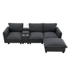 Modern Modular Cloud Sofa – 4 - Seat Sectional with USB & Cup Holder - 
