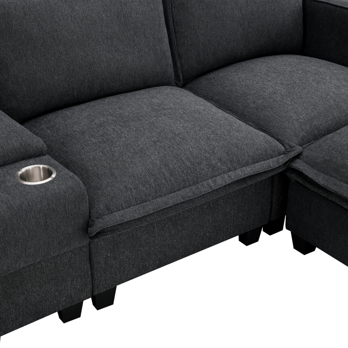 Modern Modular Cloud Sofa – 4 - Seat Sectional with USB & Cup Holder - 