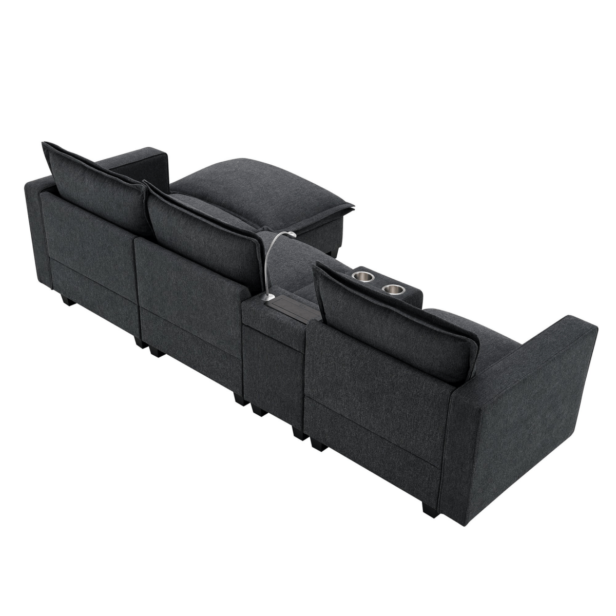 Modern Modular Cloud Sofa – 4 - Seat Sectional with USB & Cup Holder - 