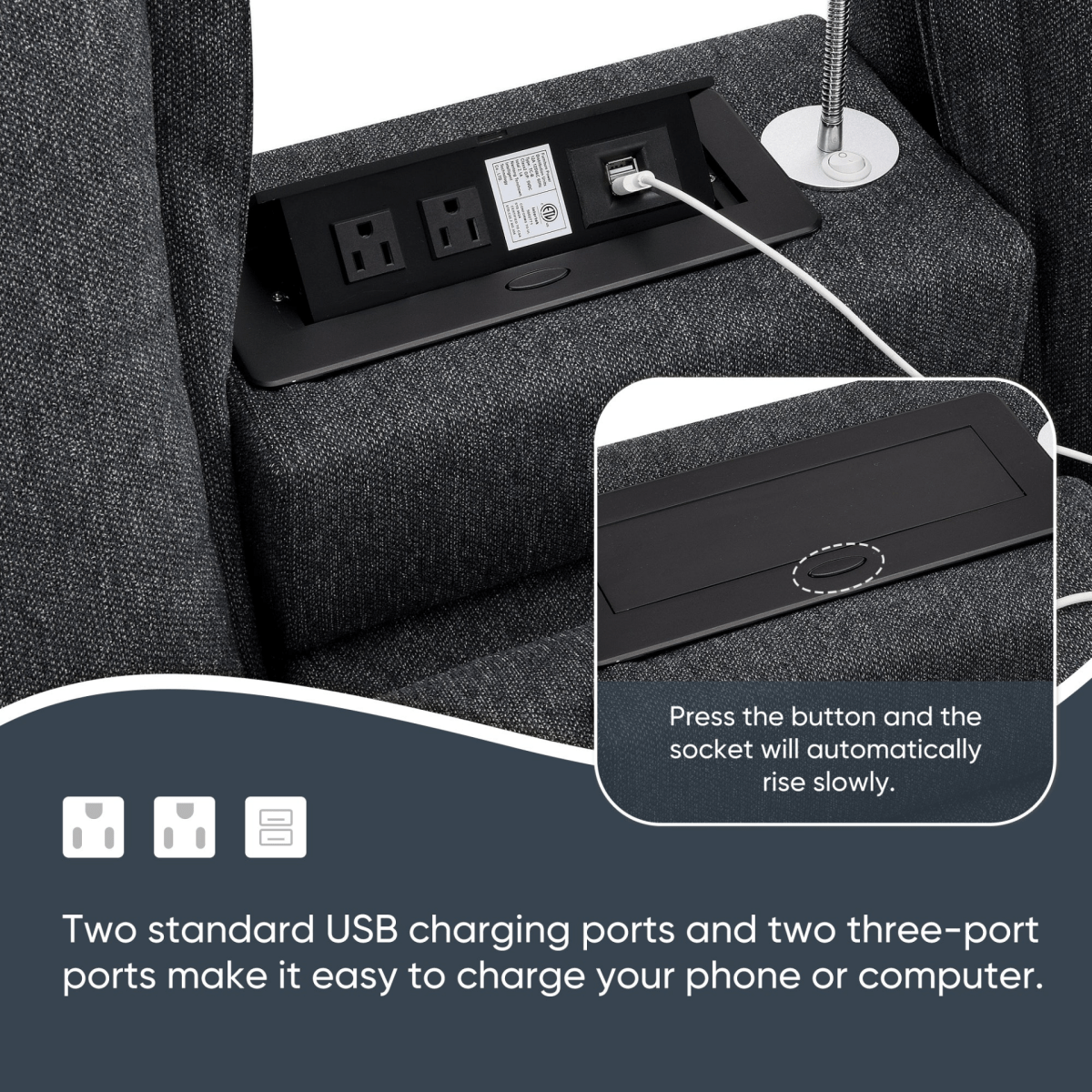 Modern Modular Cloud Sofa – 4 - Seat Sectional with USB & Cup Holder - 