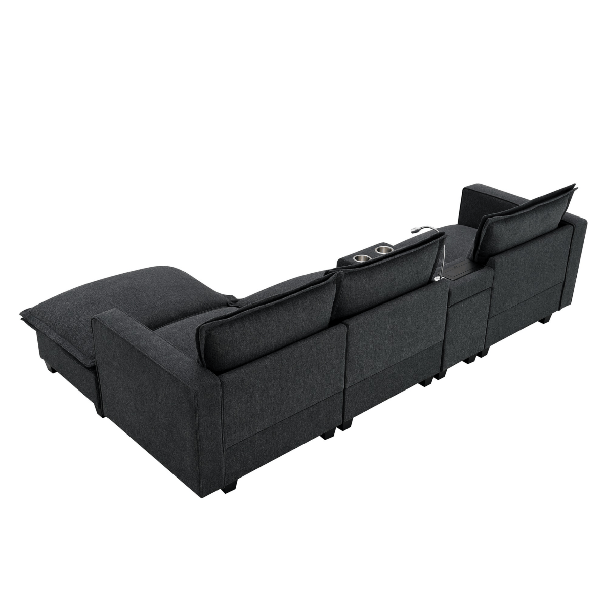 Modern Modular Cloud Sofa – 4 - Seat Sectional with USB & Cup Holder - 
