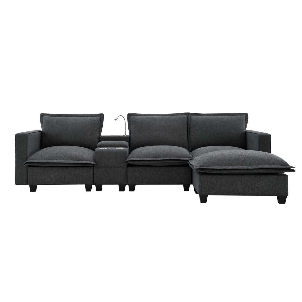 Modern Modular Cloud Sofa – 4 - Seat Sectional with USB & Cup Holder - 