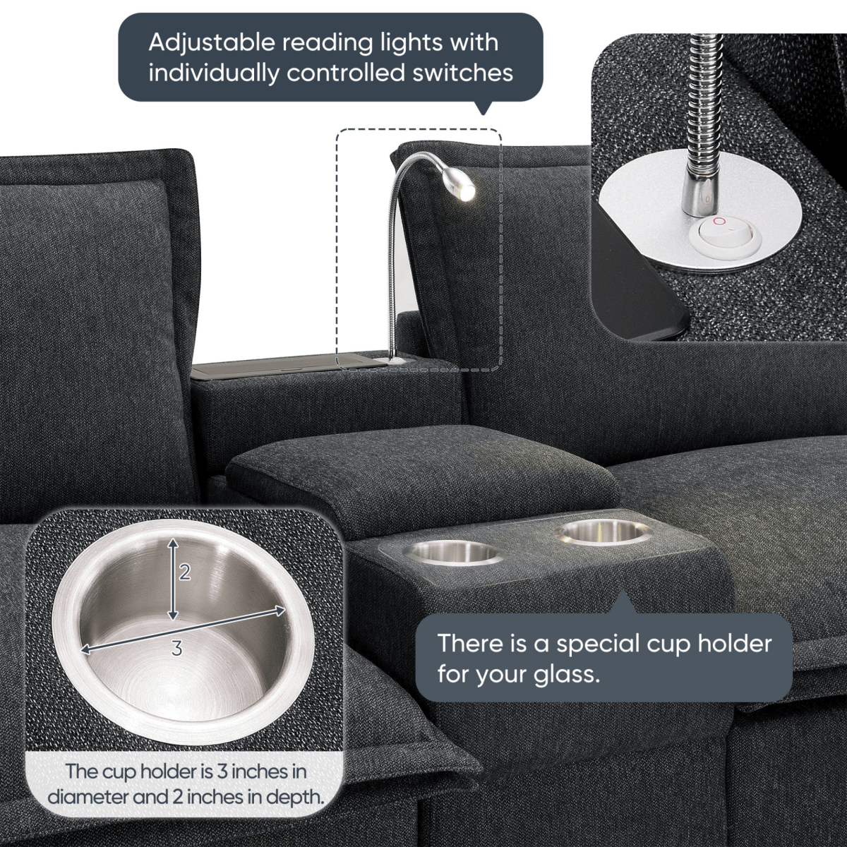 Modern Modular Cloud Sofa – 4 - Seat Sectional with USB & Cup Holder - 