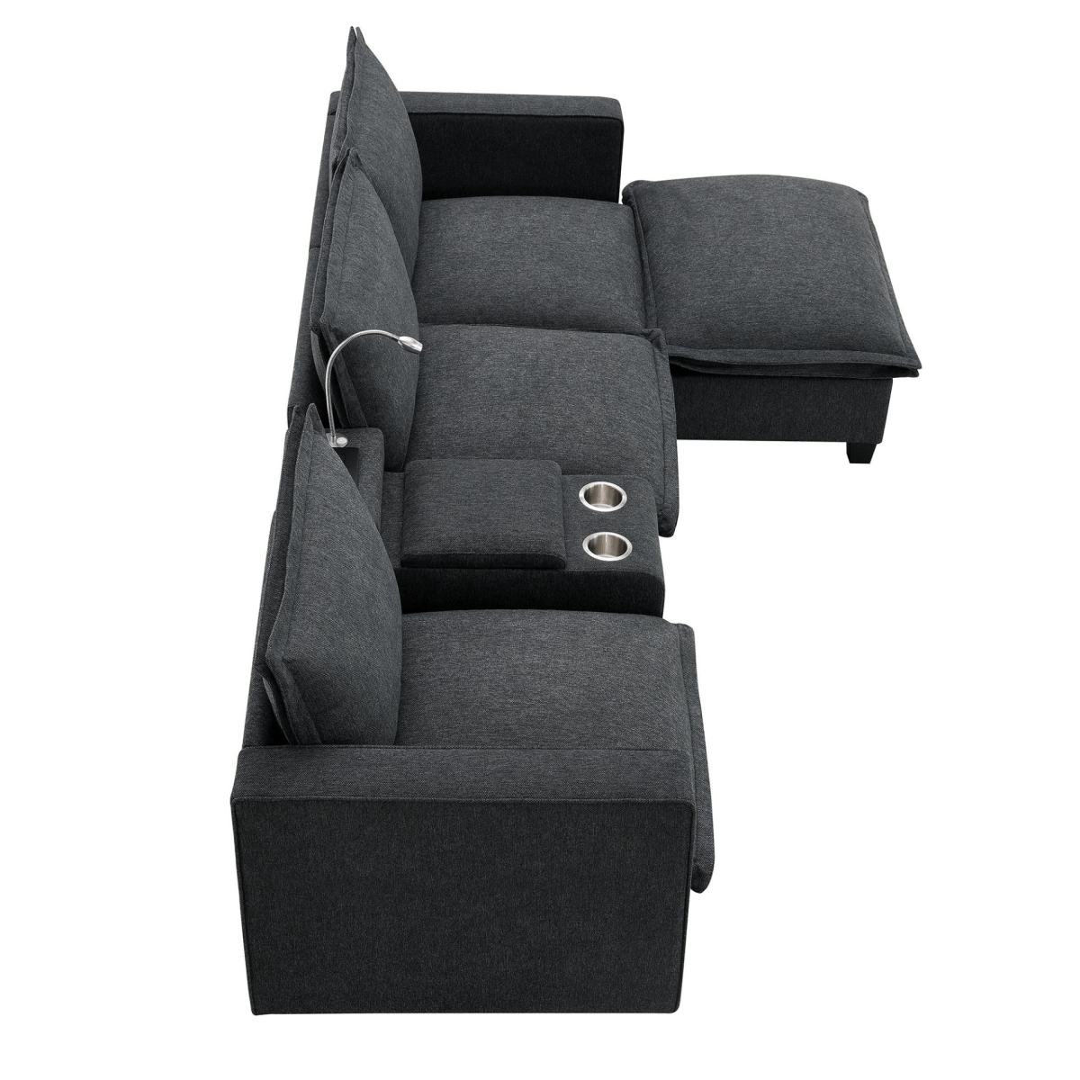 Modern Modular Cloud Sofa – 4 - Seat Sectional with USB & Cup Holder - 