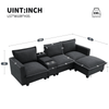Modern Modular Cloud Sofa – 4 - Seat Sectional with USB & Cup Holder - 