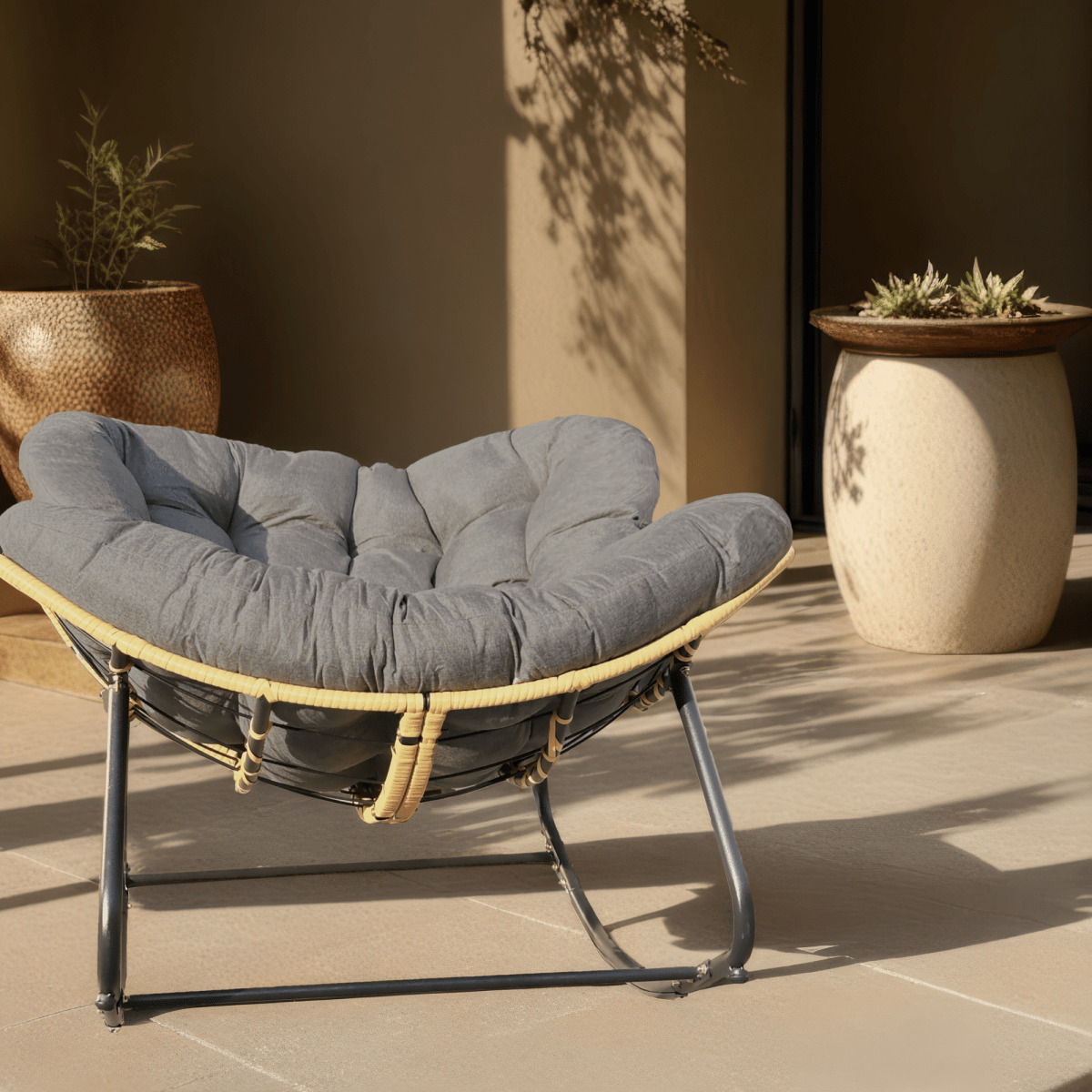 Modern Rattan Rocking Lounge Chair with Cotton Cushion - Rocking Chair