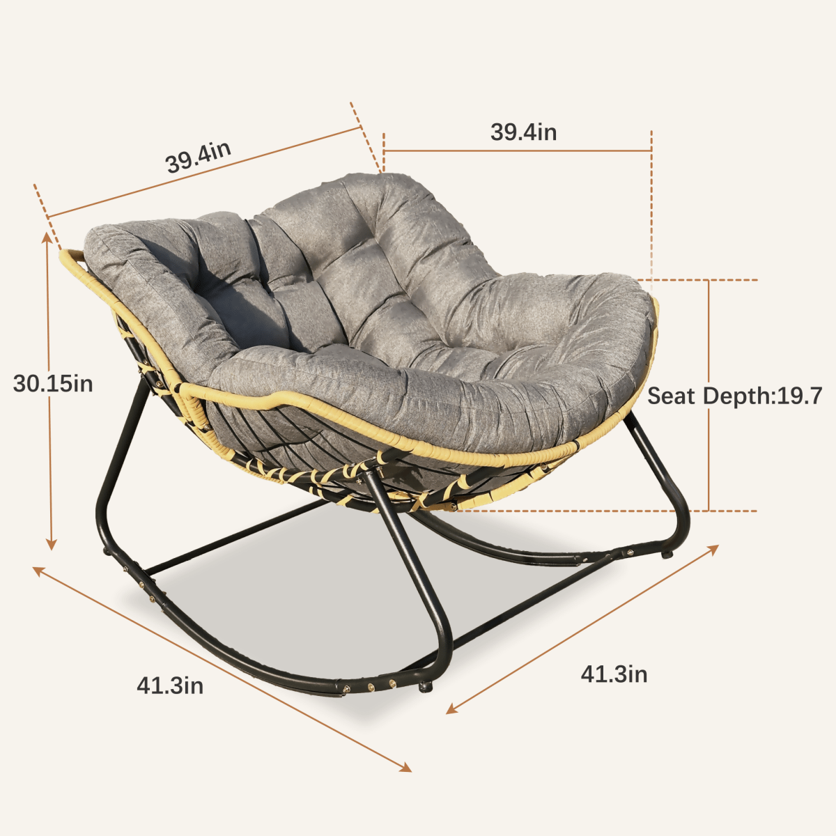 Modern Rattan Rocking Lounge Chair with Cotton Cushion - Rocking Chair