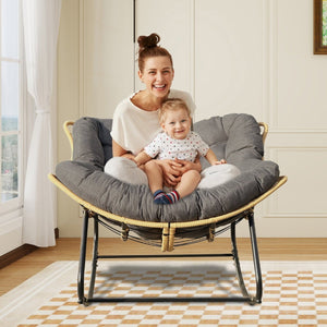 Modern Rattan Rocking Lounge Chair with Cotton Cushion - Rocking Chair