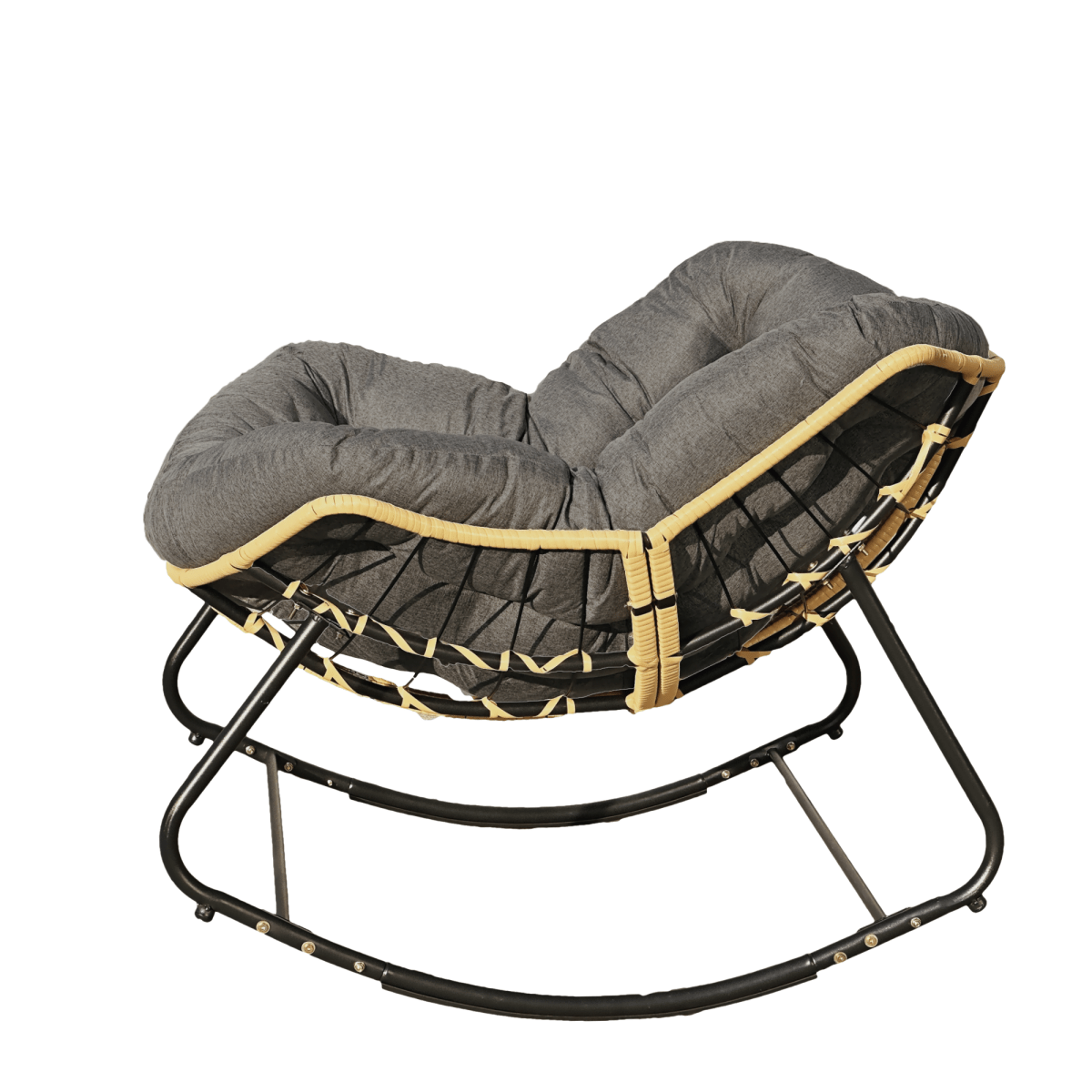 Modern Rattan Rocking Lounge Chair with Cotton Cushion - Rocking Chair