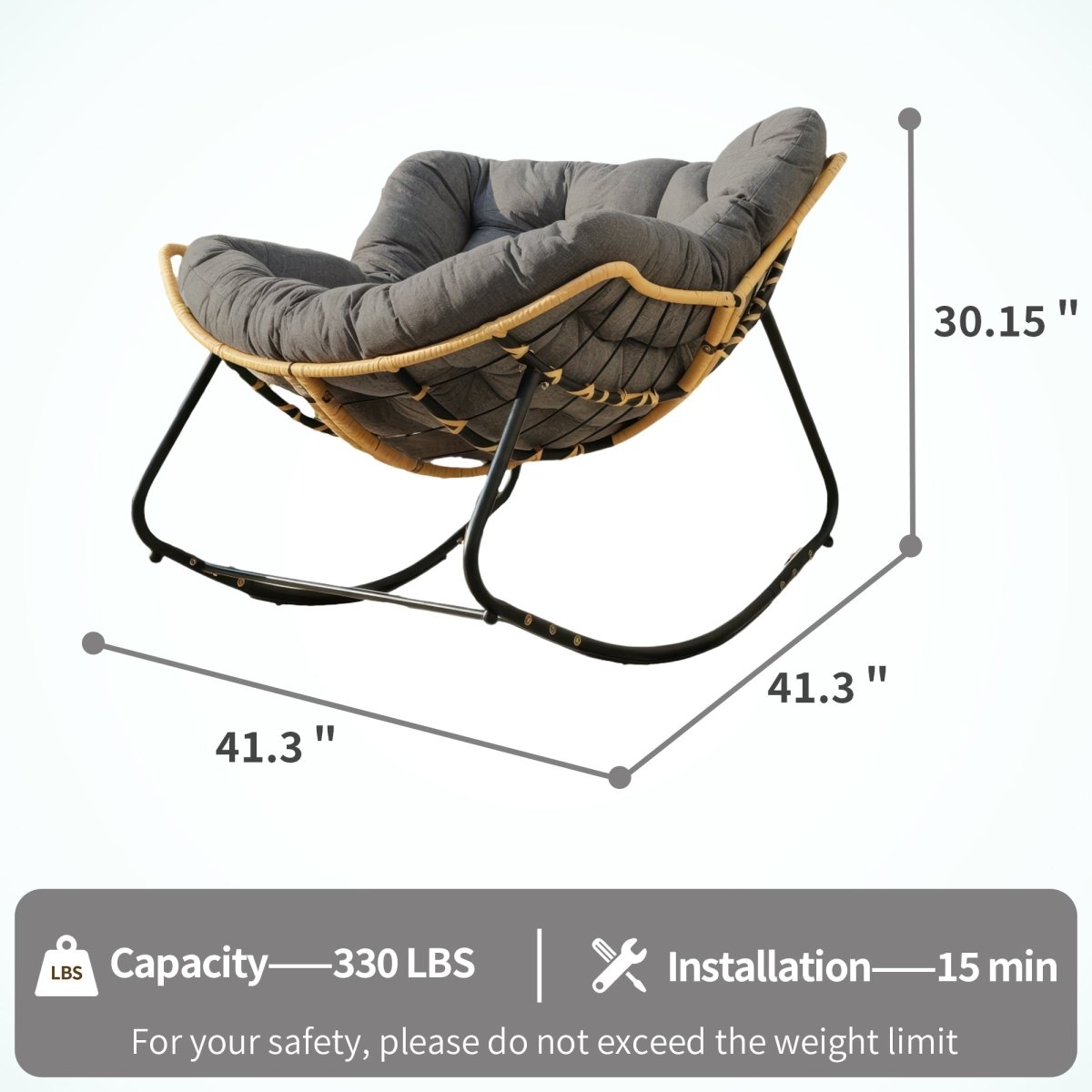Modern Rattan Rocking Lounge Chair with Cotton Cushion - Rocking Chair