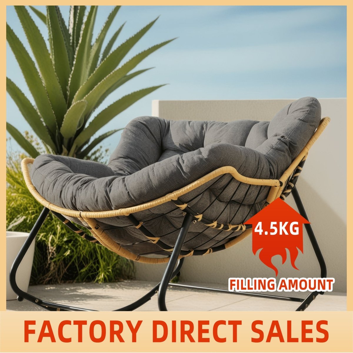 Modern Rattan Rocking Lounge Chair with Cotton Cushion - Rocking Chair