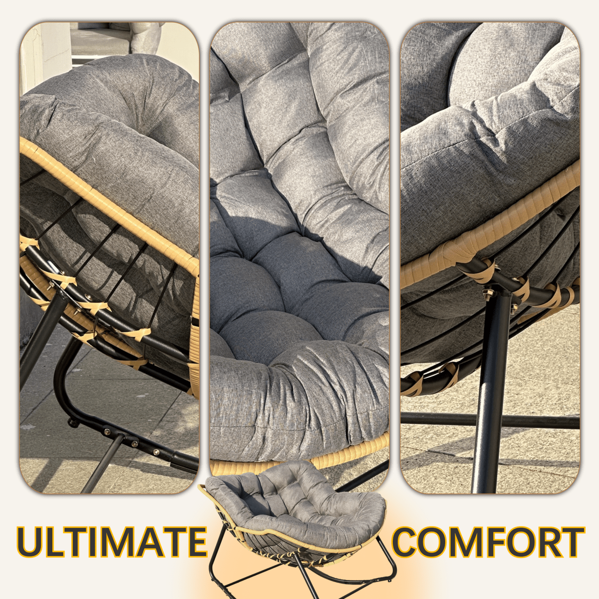 Modern Rattan Rocking Lounge Chair with Cotton Cushion - Rocking Chair