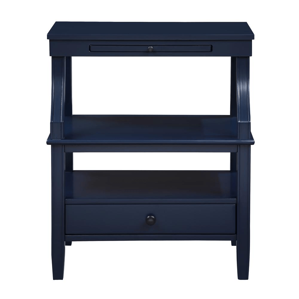 Newton Midnight Blue Storage Nightstand with Classic Black Hardware and Pull - Out Tray - 