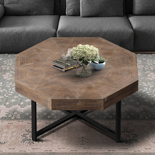 Octagonal Antique Brown MDF Coffee Table – 29" - Coffee Table