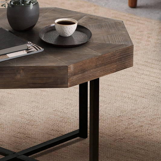 Octagonal Antique Brown MDF Coffee Table – 29" - Coffee Table