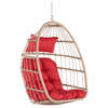 Outdoor Rattan Hanging Swing Chair with Red Cushions - Hanging Chair