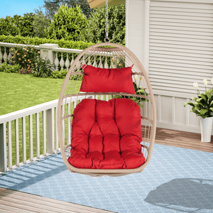 Outdoor Rattan Hanging Swing Chair with Red Cushions - Hanging Chair