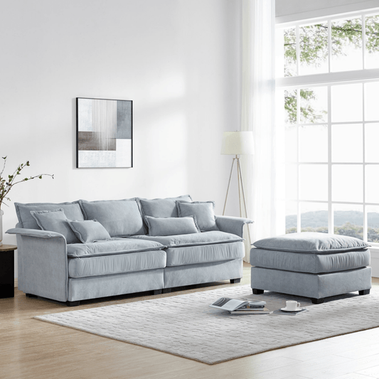 Oversized Luxury L - Shaped Sectional Sofa – 4 - Seater with Bentwood Armrests & Convertible Ottoman - 