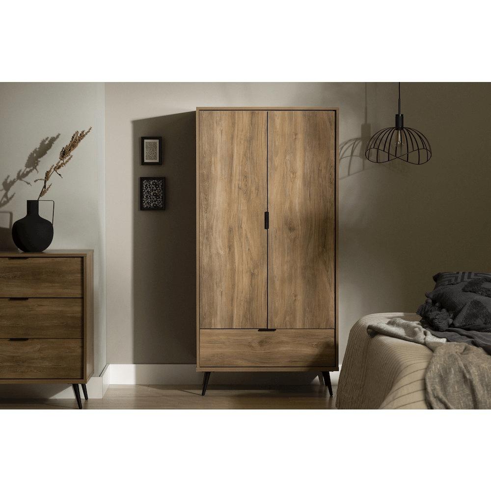 Oxford Wardrobe Armoire, Natural Mango – Stylish Vertical Storage with Wardrobe Rod and Large Drawer - AnelityBG3800741 - 36154252066311110210