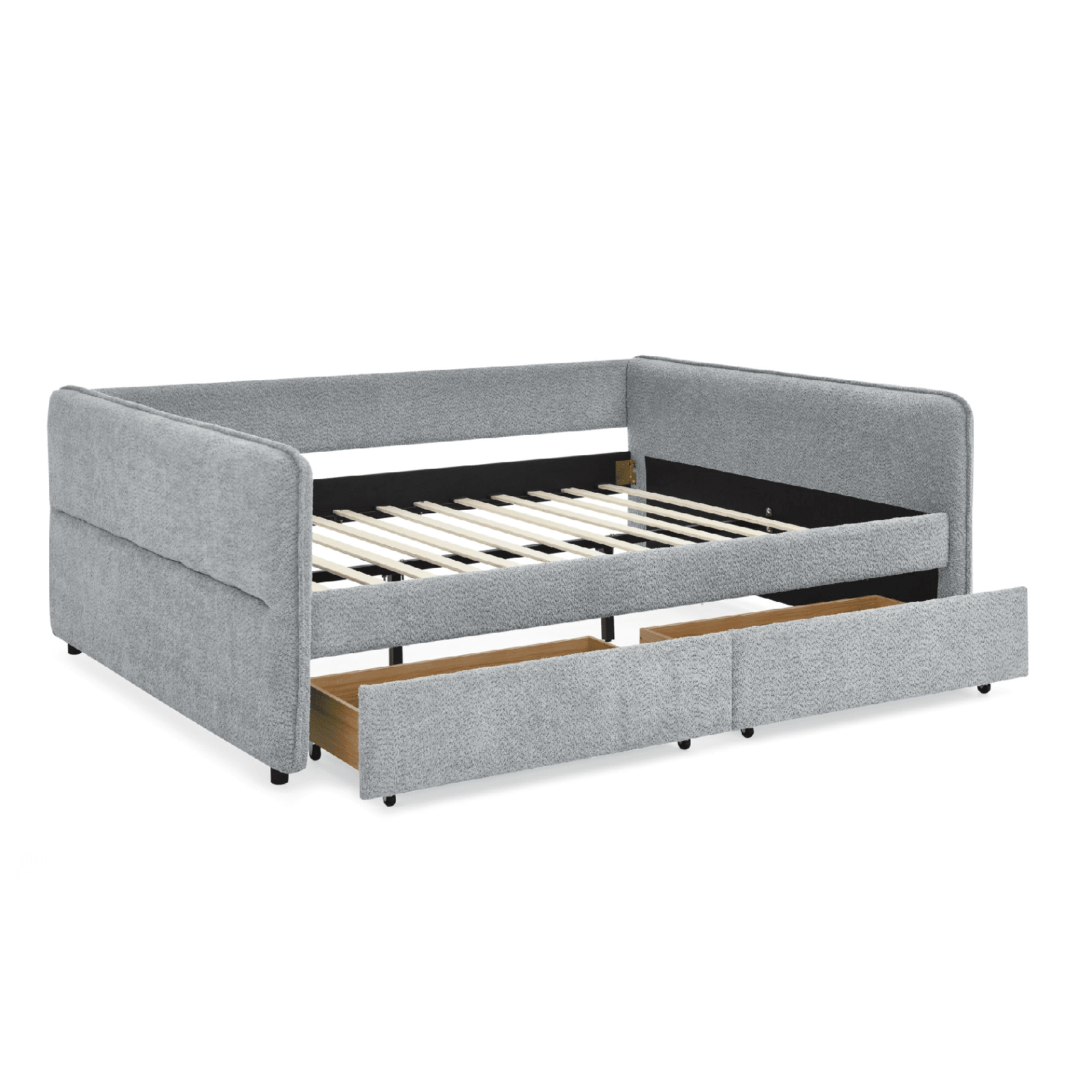 Queen Size Upholstered Tufted Daybed with Trundle & Storage Drawers – Grey Boucle Fabric - AnelityDaybed with TrundleW1413S00073 - 36061507