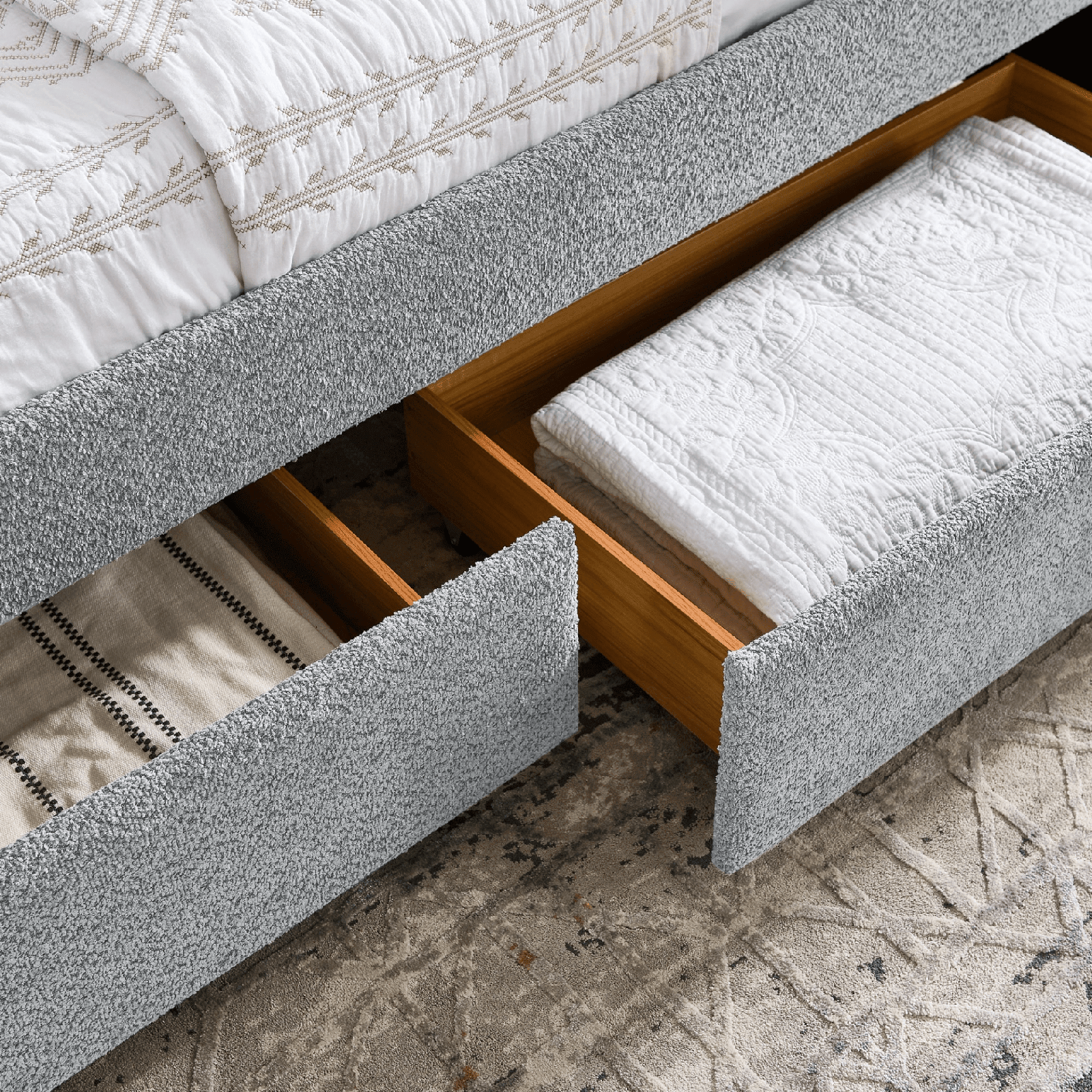 Queen Size Upholstered Tufted Daybed with Trundle & Storage Drawers – Grey Boucle Fabric - AnelityDaybed with TrundleW1413S00073 - 36061507