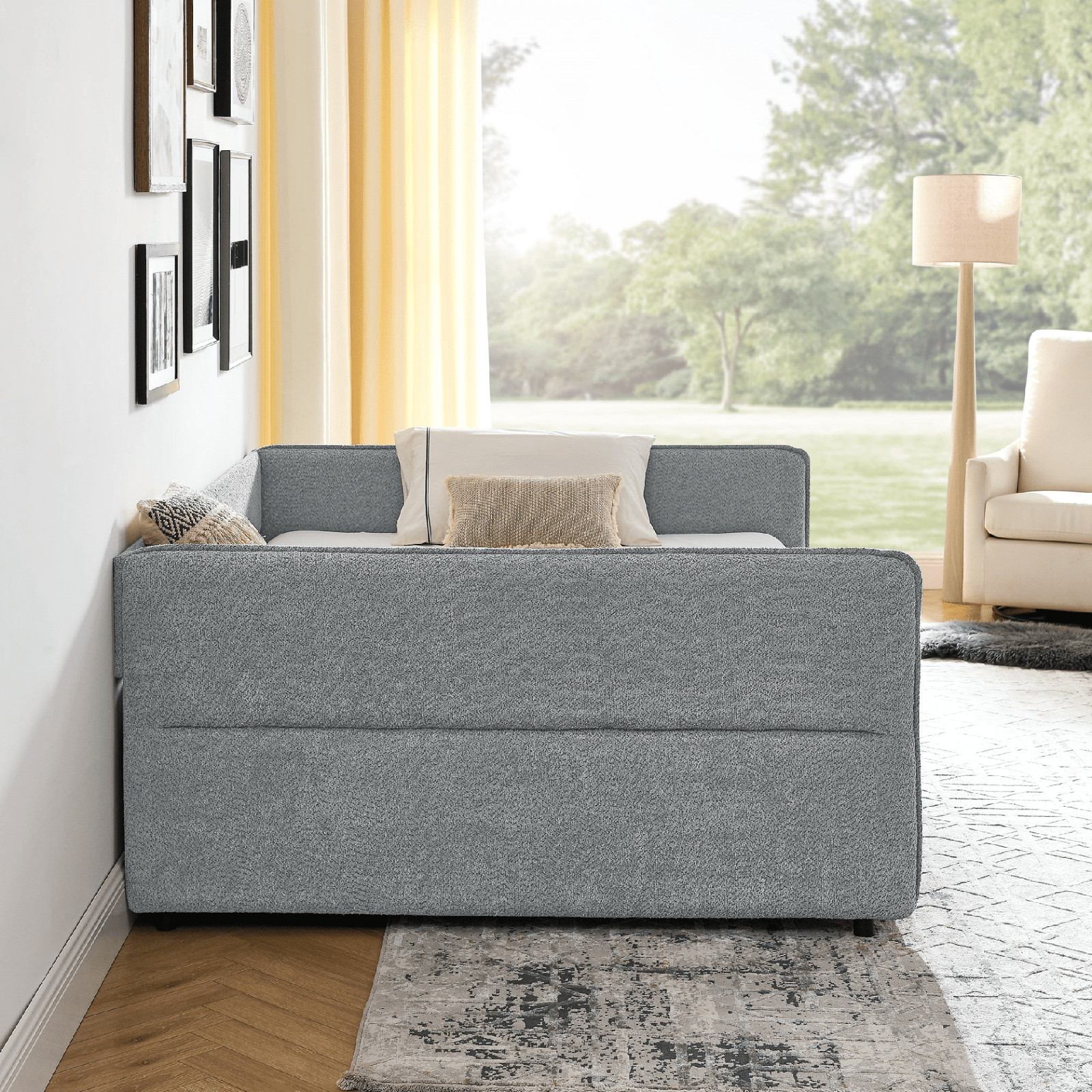 Queen Size Upholstered Tufted Daybed with Trundle & Storage Drawers – Grey Boucle Fabric - AnelityDaybed with TrundleW1413S00073 - 36061507