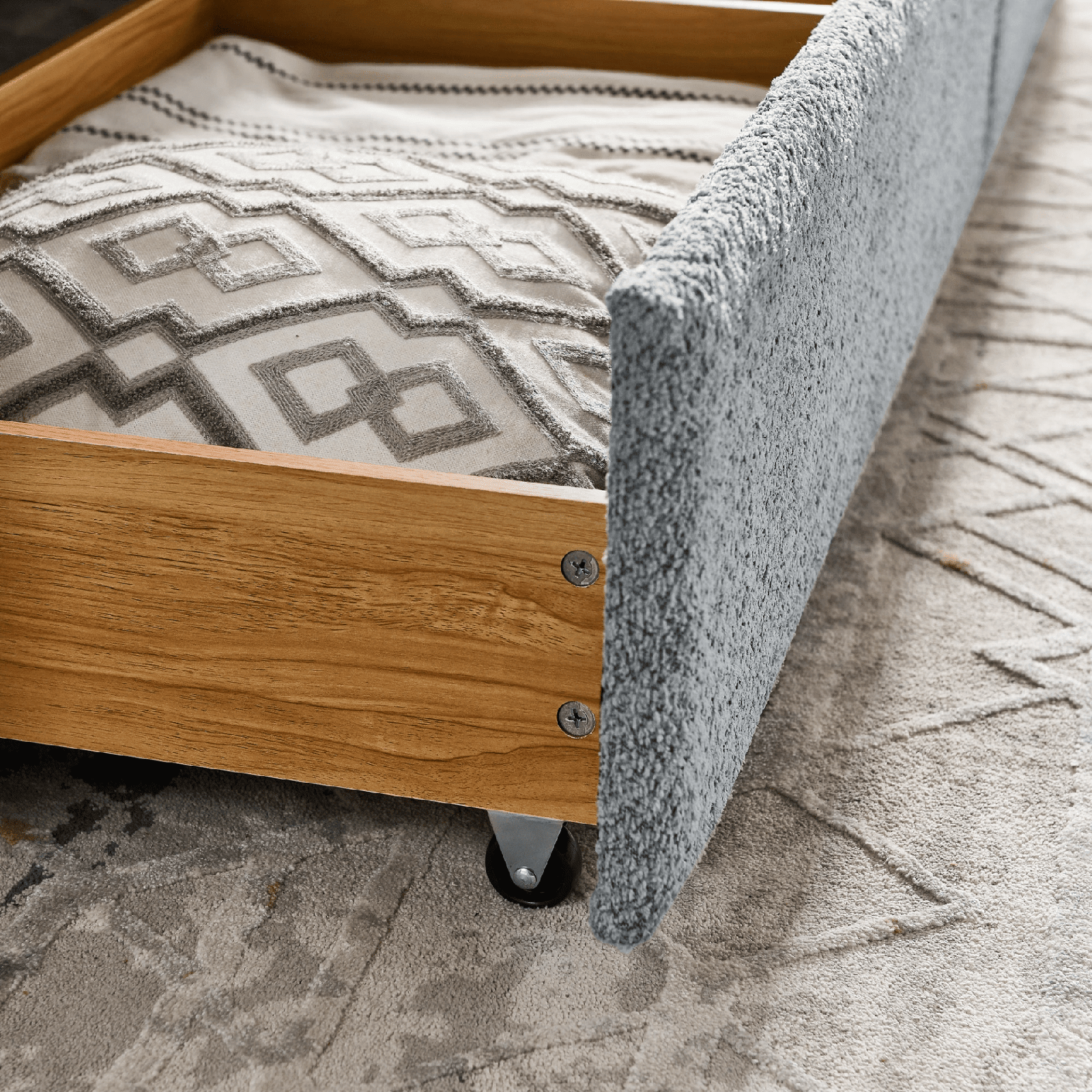 Queen Size Upholstered Tufted Daybed with Trundle & Storage Drawers – Grey Boucle Fabric - AnelityDaybed with TrundleW1413S00073 - 36061507