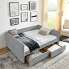 Queen Size Upholstered Tufted Daybed with Trundle & Storage Drawers – Grey Boucle Fabric - AnelityDaybed with TrundleW1413S00073 - 36061507