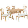 Retro 6 - Piece Trestle Dining Table Set with Upholstered Chairs & Bench – Natural Wood - AnelityDining Table SetSP000052AAA - 36067522