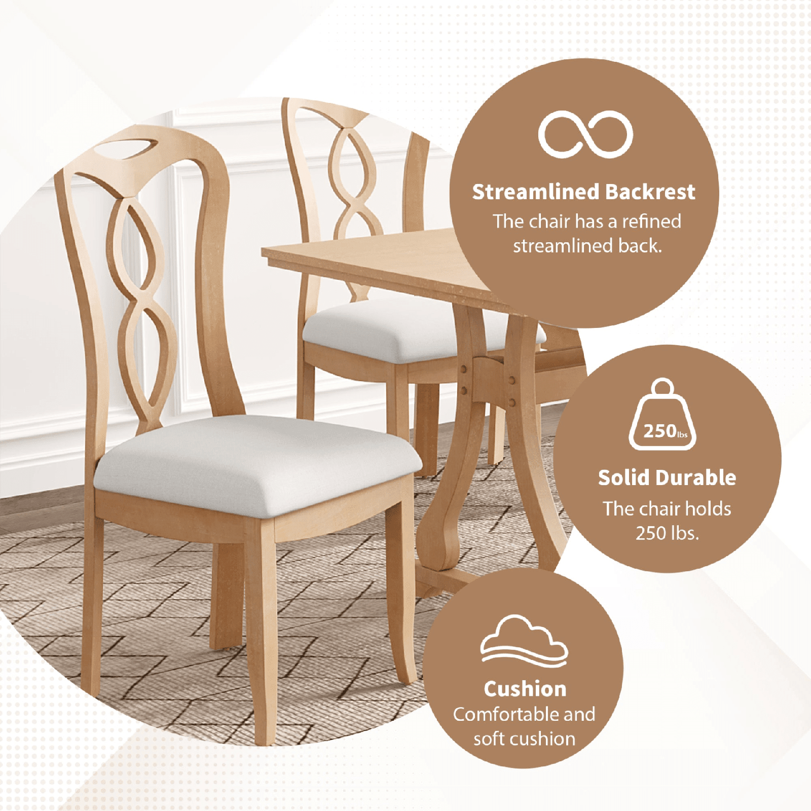 Retro 6 - Piece Trestle Dining Table Set with Upholstered Chairs & Bench – Natural Wood - AnelityDining Table SetSP000052AAA - 36067522