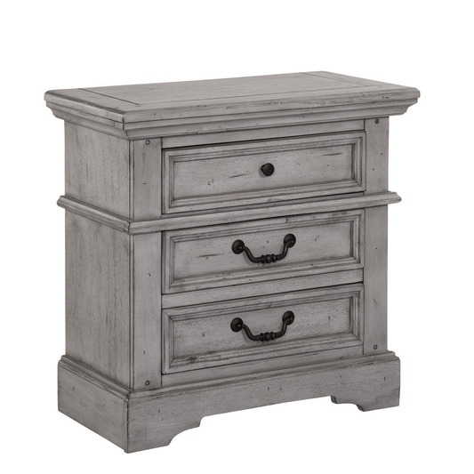 Stonebrook Nightstand - Antique Gray Finish - Abundant Storage - Hammered Metal Knobs - 