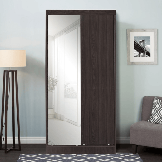 Stylish Mirror Wood Double Sliding Door Wardrobe - Chic Space - Saving Storage with Mirror & Drawers - AnelityBG3680027 - 36154248724994158089