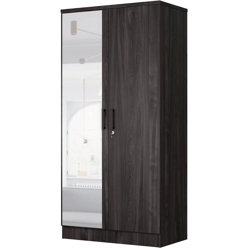 2-Door Wardrobe with Mirror – Lock & Adjustable Shelves