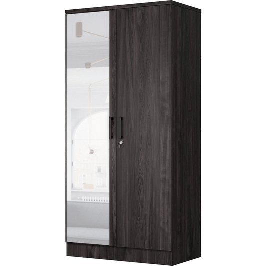 Stylish Two Door Armoire Wardrobe with Mirror | Lockable Storage, Adjustable Shelves, Multiple Finishes - AnelityBG3679930 - 36154244712640479497