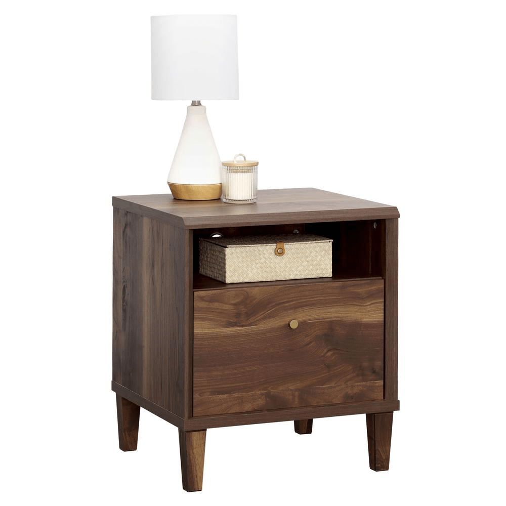 Stylish Willow Place Night Stand with Drawer in Grand Walnut Finish - 