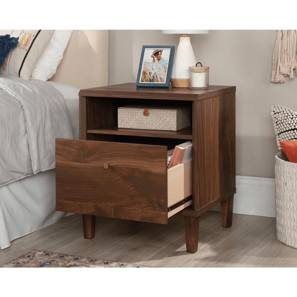 Stylish Willow Place Night Stand with Drawer in Grand Walnut Finish - 