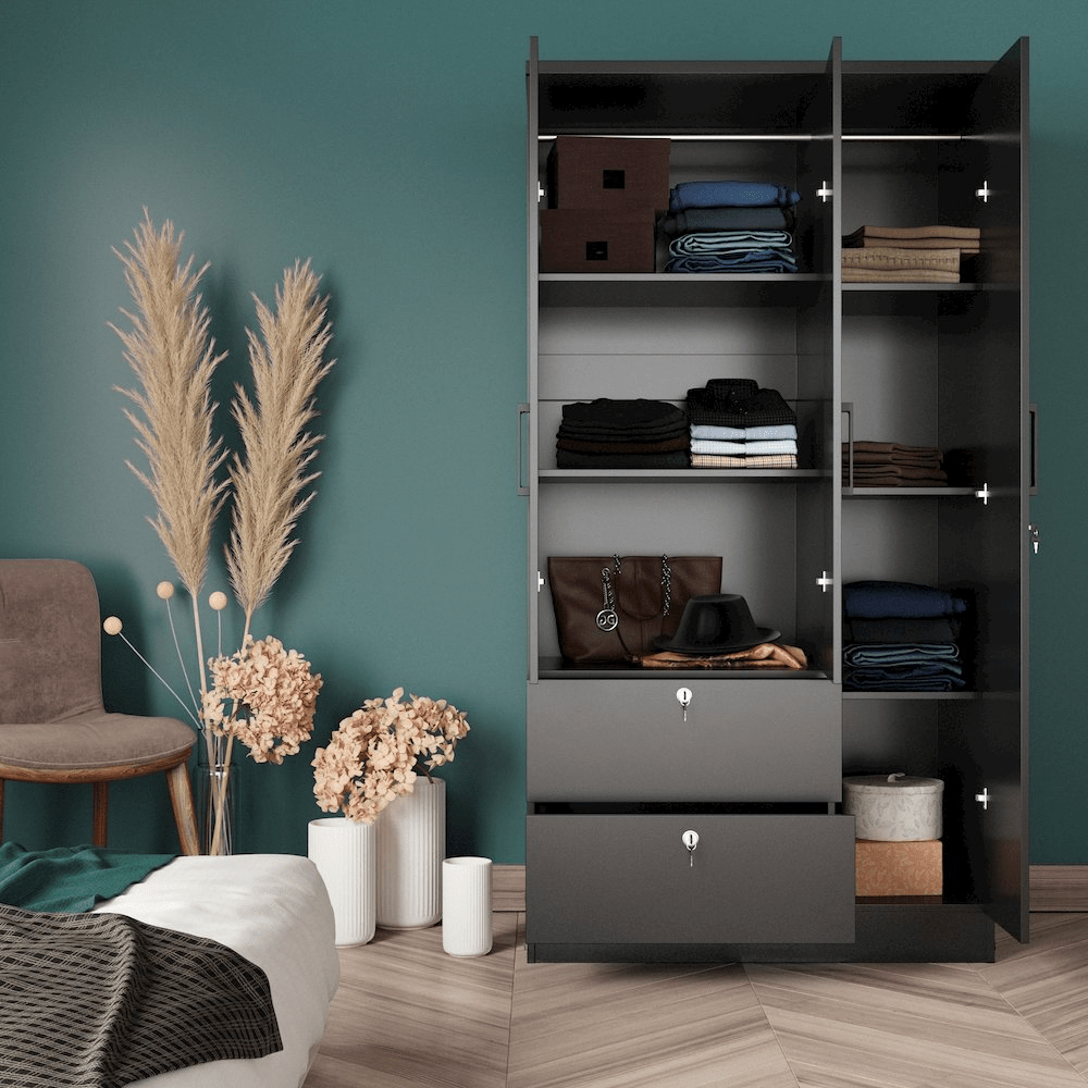 Symphony Wardrobe Closet with Two Spacious Drawers – Premium Engineered Wood, Contemporary Design, Multiple Storage Options - AnelityBG3680103 - 36154247724994158379