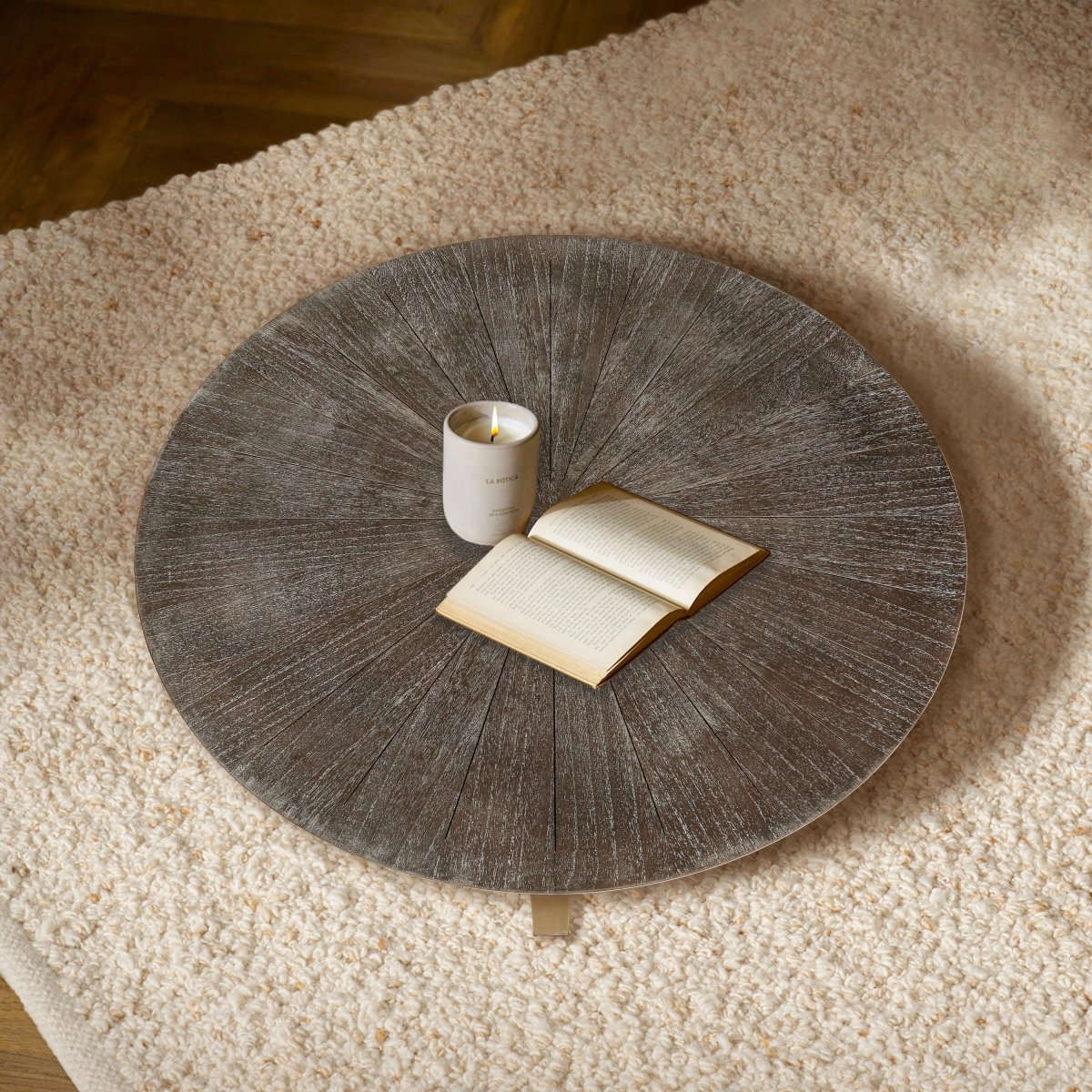Two - Tier Round Coffee Table with Vintage Wood Pattern - Coffee Table