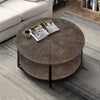 Two - Tier Round Coffee Table with Vintage Wood Pattern - Coffee Table