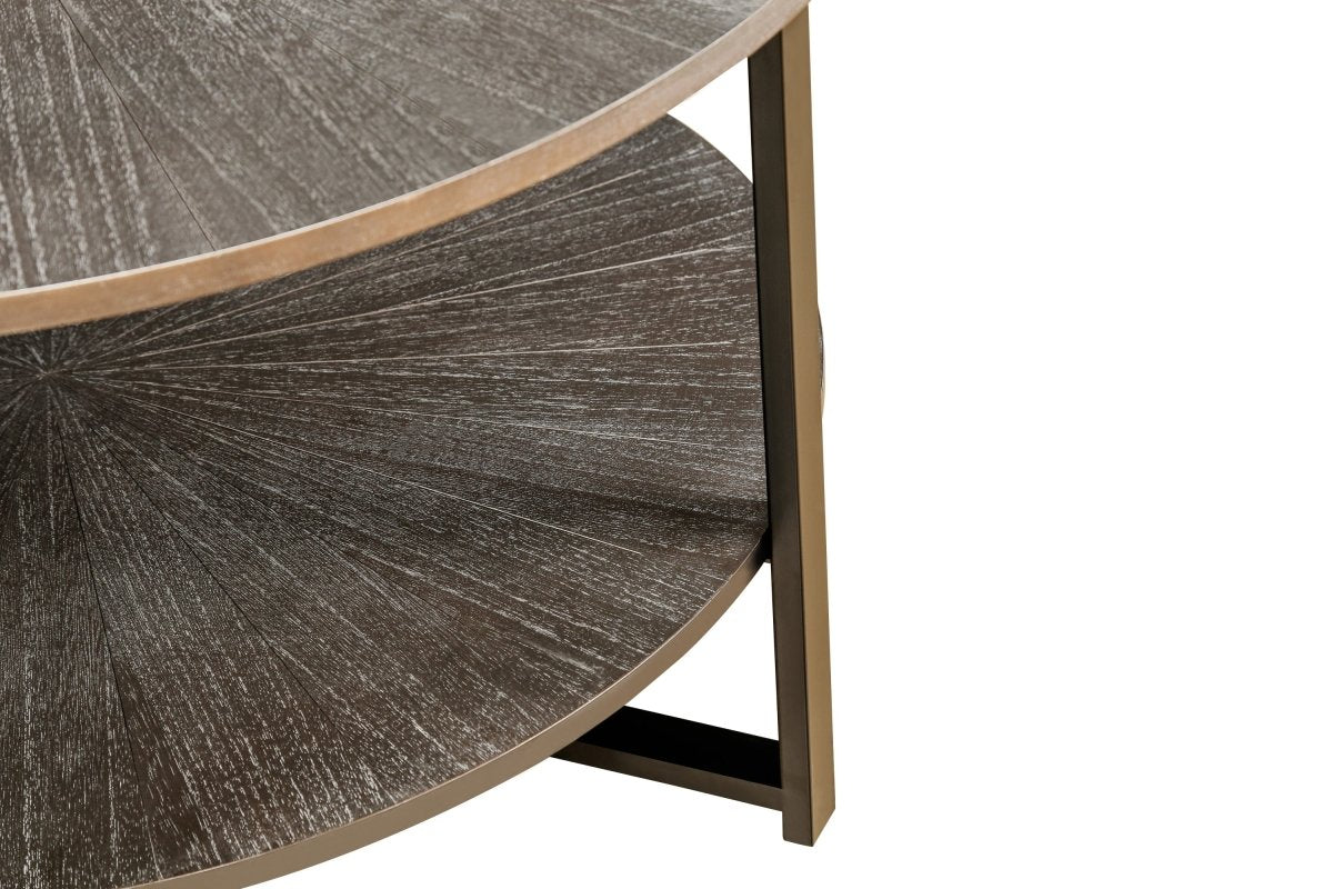Two - Tier Round Coffee Table with Vintage Wood Pattern - Coffee Table