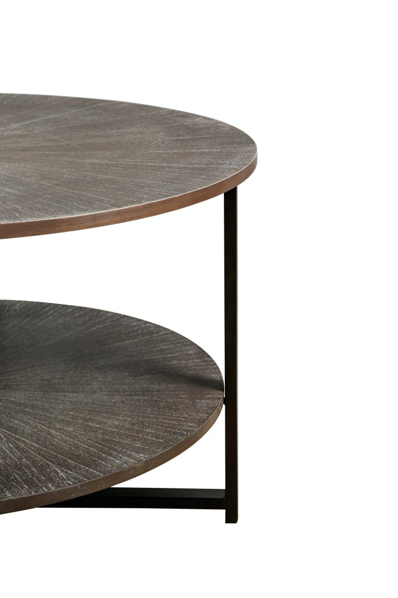 Two - Tier Round Coffee Table with Vintage Wood Pattern - Coffee Table