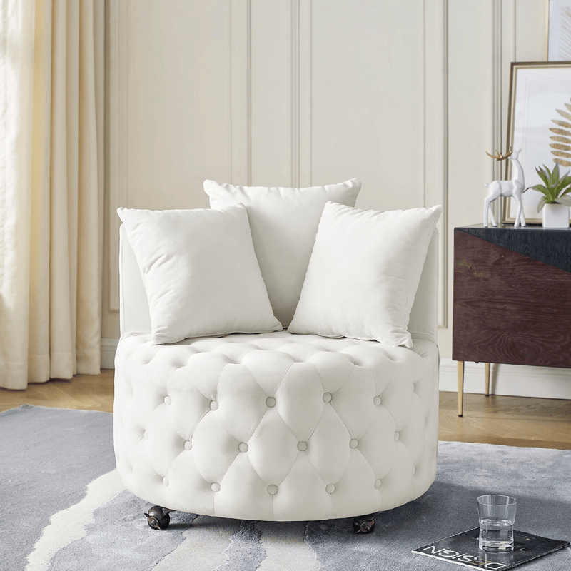 Luxury Velvet Swivel Accent Chair – Beige with Pillows