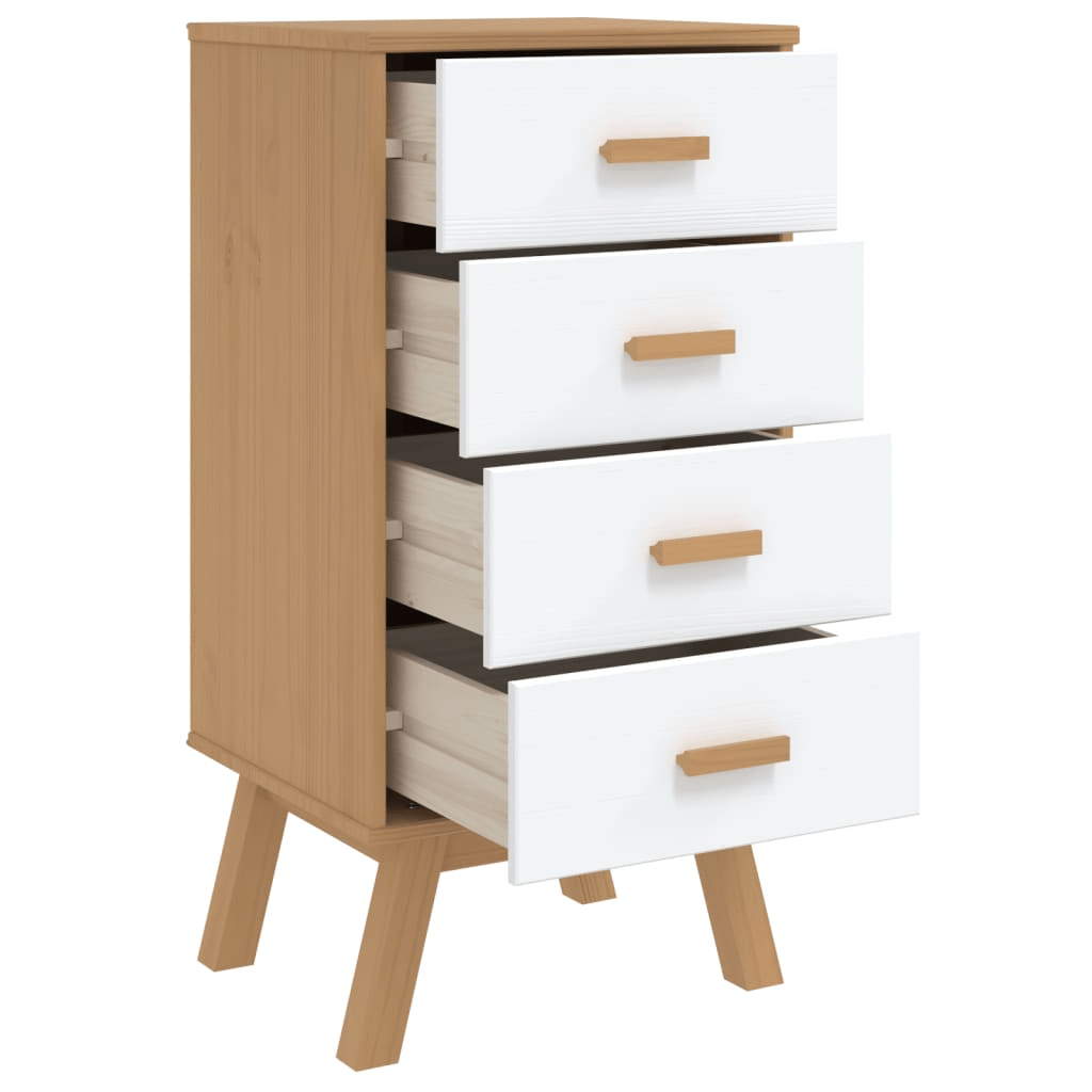 vidaXL Bedside Cabinet OLDEN - White and Brown Solid Pine Wood Nightstand - Nightstand