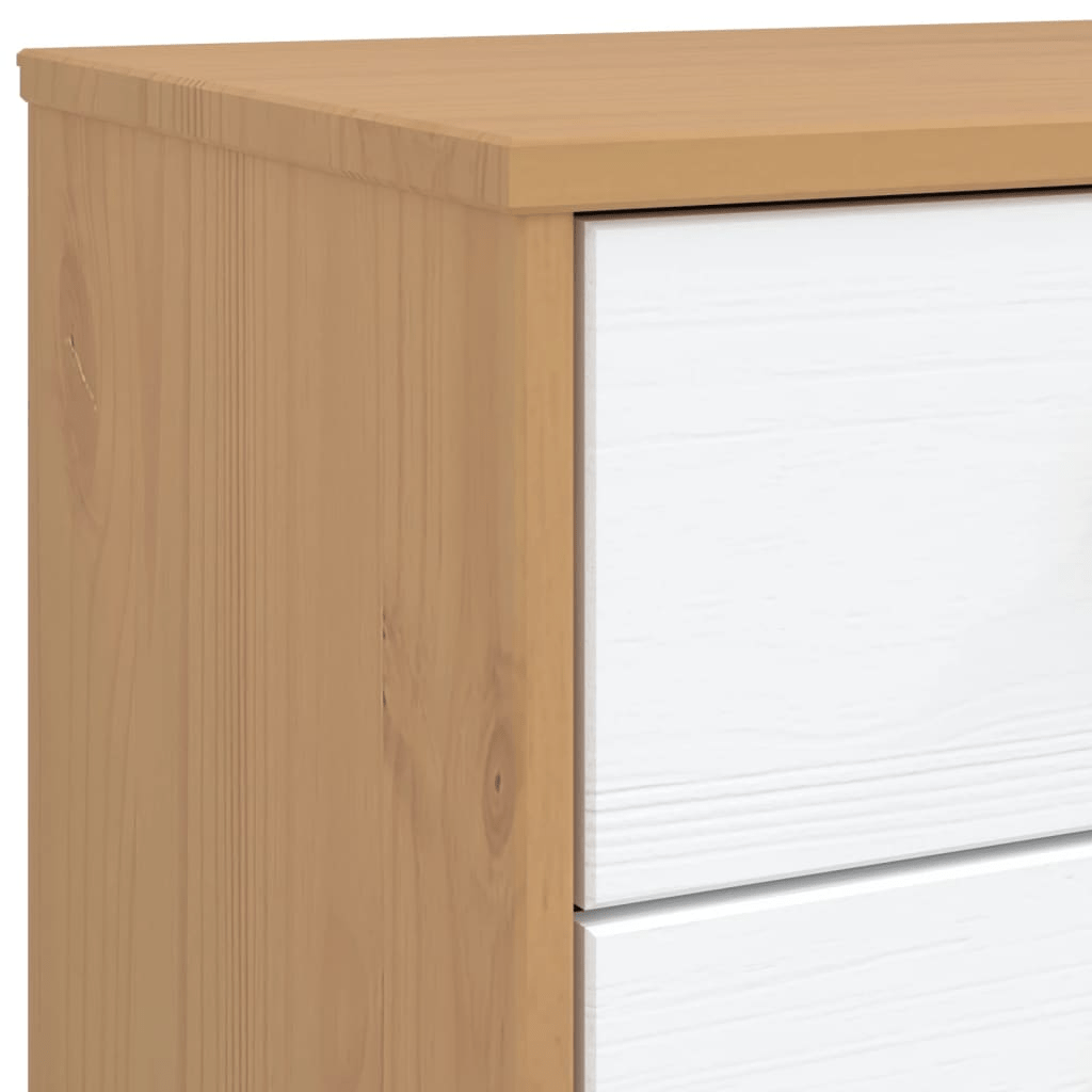 vidaXL Bedside Cabinet OLDEN - White and Brown Solid Pine Wood Nightstand - Nightstand