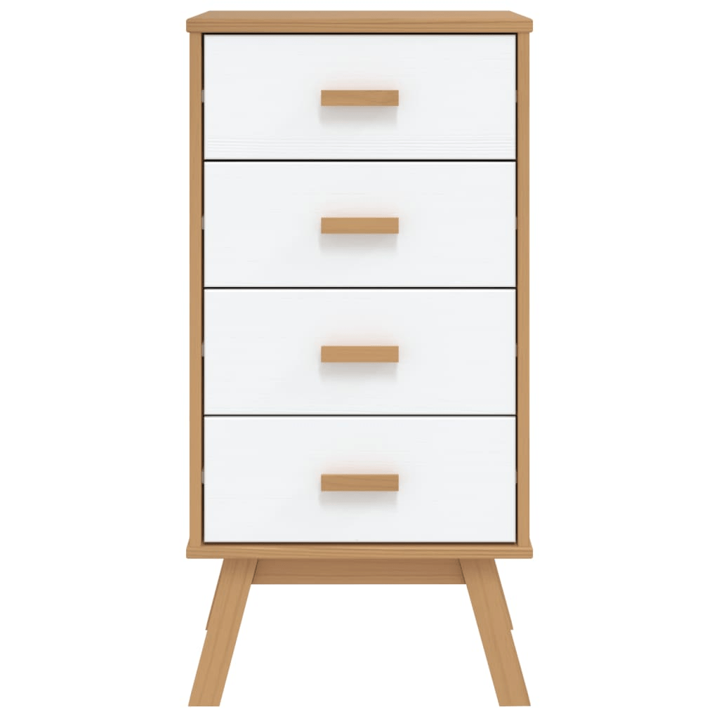 vidaXL Bedside Cabinet OLDEN - White and Brown Solid Pine Wood Nightstand - Nightstand