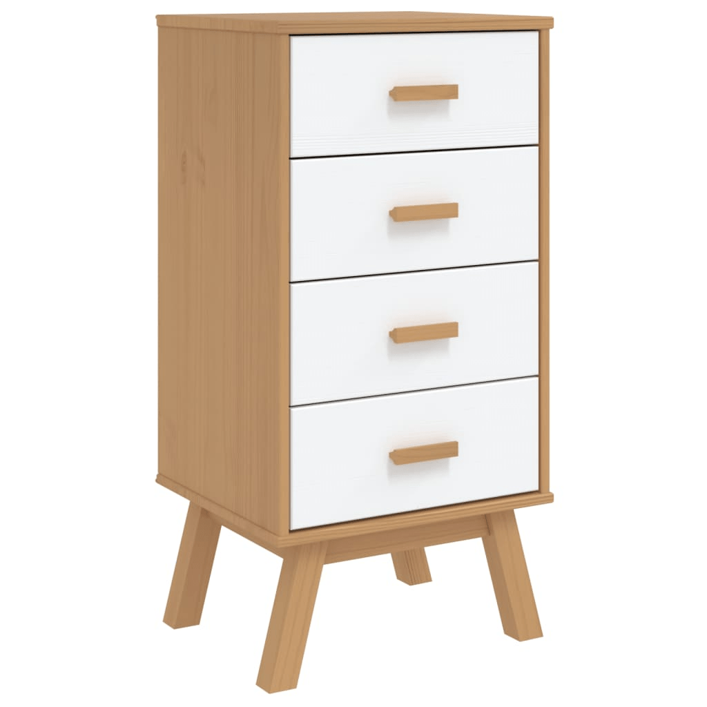 vidaXL Bedside Cabinet OLDEN - White and Brown Solid Pine Wood Nightstand - Nightstand